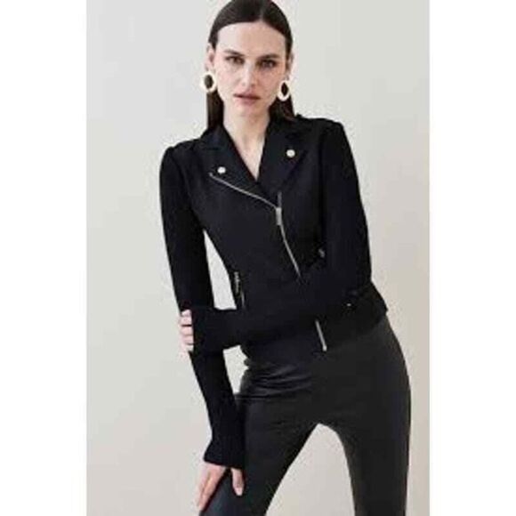 Carlisle black full zip collared fitted sweater moto jacket size 4 - Picture 1 of 12